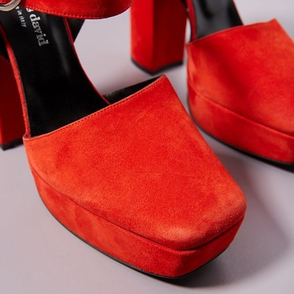 CHARLES DAVID Roan Red Suede Platform Block Heel Ankle Strap Sandals 41 - Picture 5 of 16